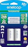 Panasonic K-KJS2MCA2BA C Size Battery Adapters AA 2100 Cycle Ni-MH Pre-Charged Rechargeable Batteries, 2 Pack with 2 C Adapters