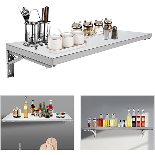 35.4"L x 12"W Folding Concession Shelf, Wall Mount Folding Shelf Stainless Steel Folding Concession Shelf Drop Down Serving Window Concession Food Serving Shelf for Food Truck Food Trailer