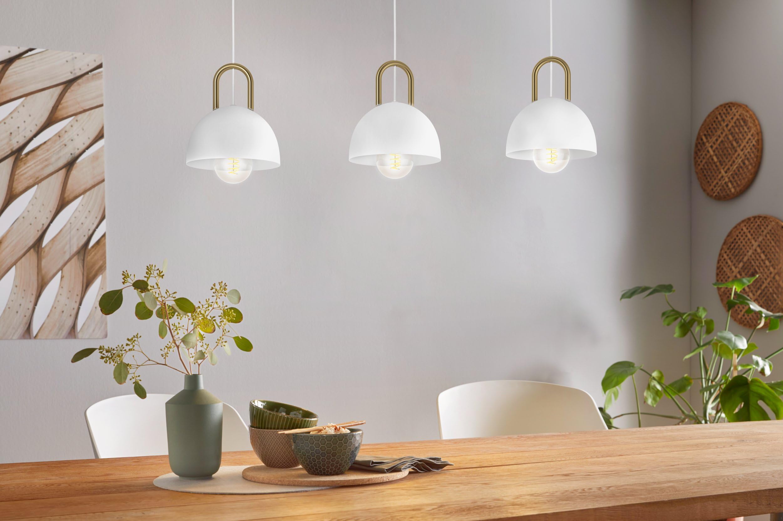 Eglo lampada a sospensione Calmanera, a tre luci, in metallo bianco, ottone | spazzolato, illuminazione per tavolo da pranzo e soggiorno, presa E27