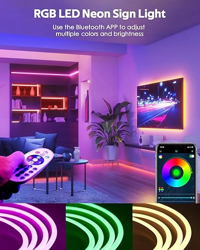 Miniatura 2 de Cuerda de luz de neón RGB de 147.6 ft para exteriores, 150 pies, luz de neón LED inteligente Waterpfoof multicolor, luces flexibles de neón AC 110 V