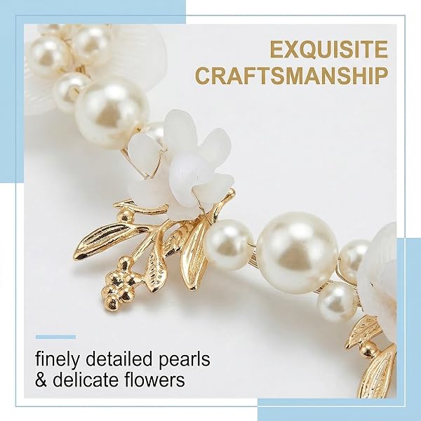 1 Accessorio per Capelli, Ideale per Comunione, Battesimo, Matrimoni, Damigelle, Principesse, Decorato con Fiori e Perle (Bianco) - 3