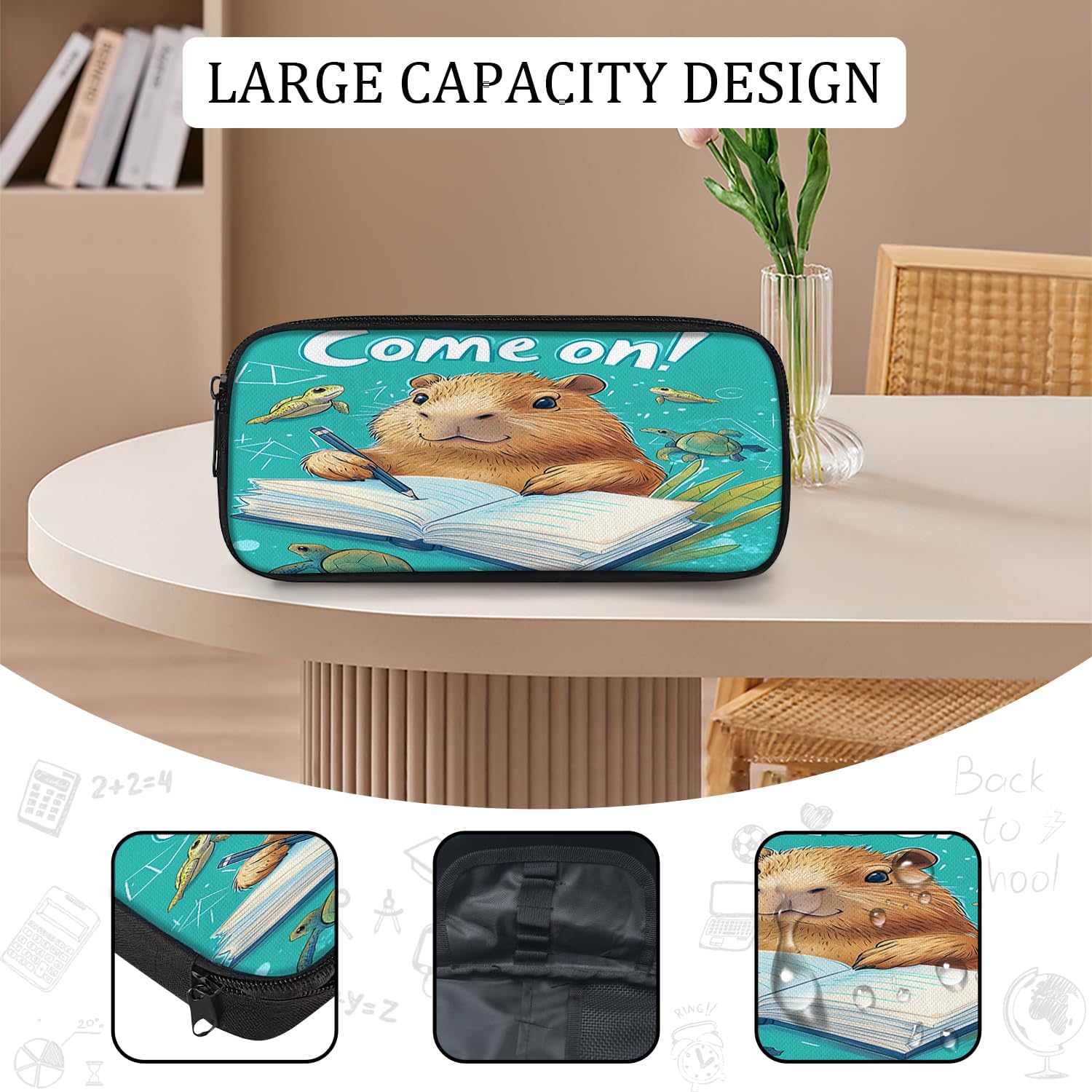 Funny Capybara Backpack School Bag 3PCS Backpack 16 Inch with Lunch Bag Set Lightweight for Teen Boys Girls Kids Elementary Middle School - Image 5