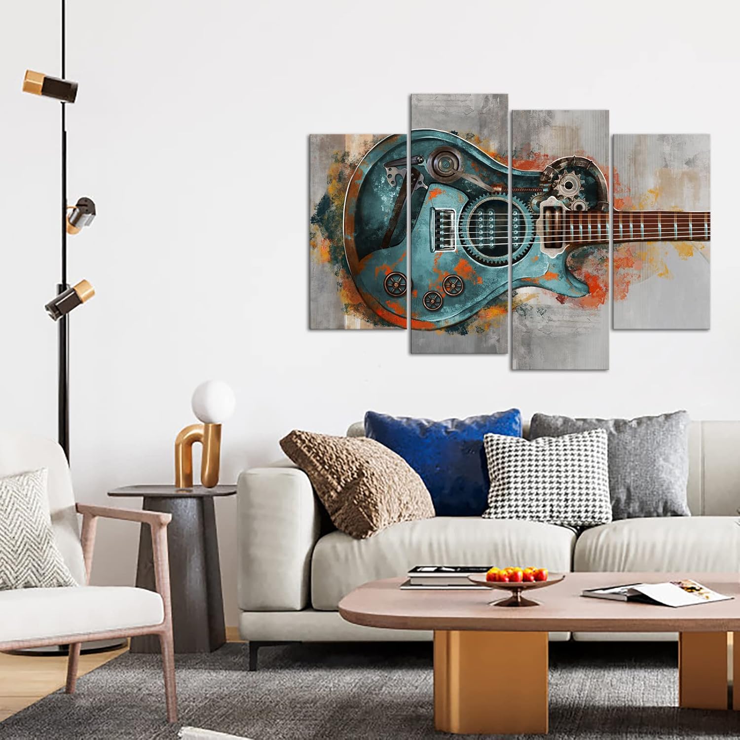 LoveHouse Guitar Wall Art Musical Instrument Painting Prints Music Stuido Wall Decor Steampunk Canvas Artwork