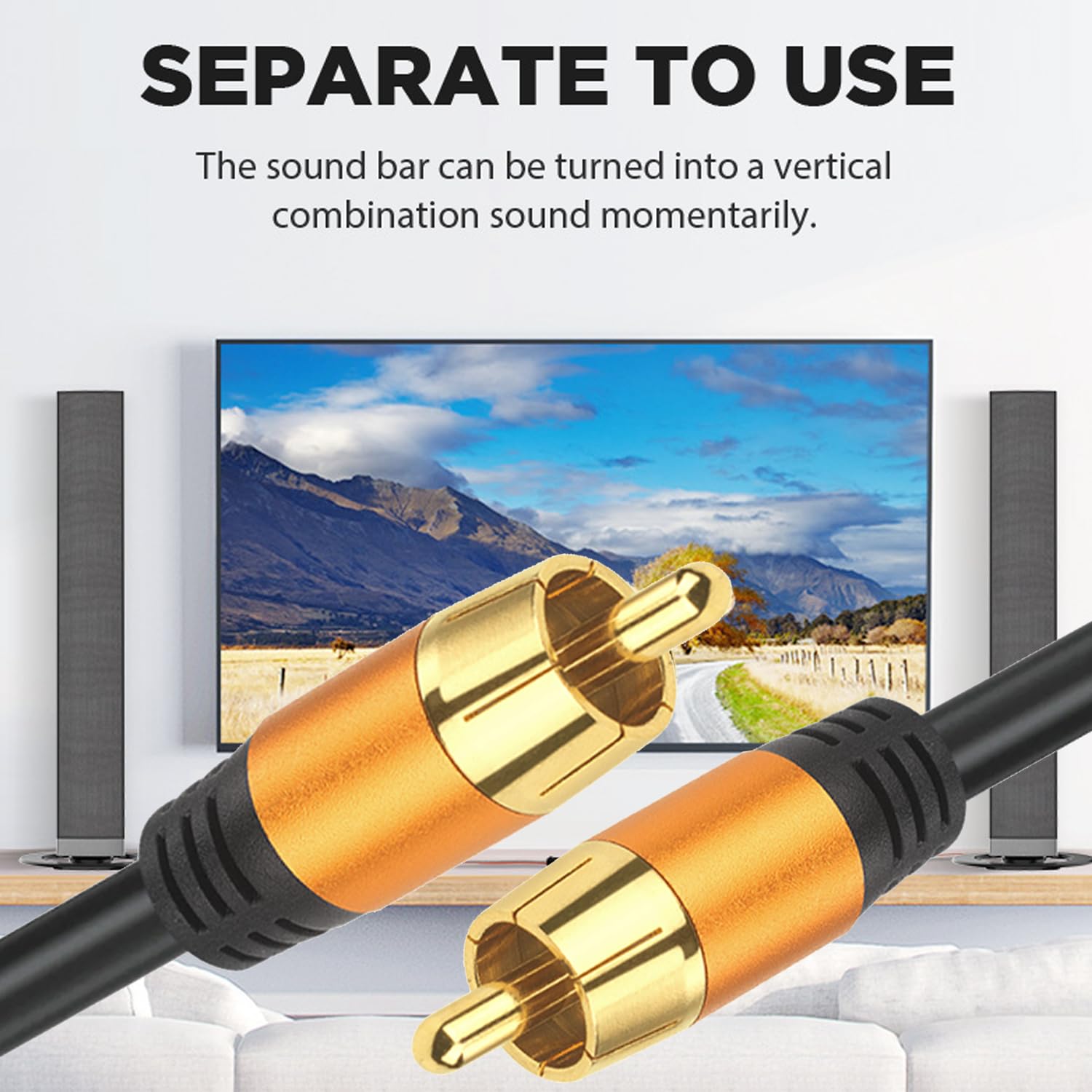 Lianjie Digital Coaxial Audio Cable 50FT, 1RCA Male to 1RCA Male, Black, Braided, Outdoor, 12.0 MHz, 24 AWG, 1 Count, Compatible with Headphones, TV, Sound Bar, Blu-ray Player, Amplifier - Image 5