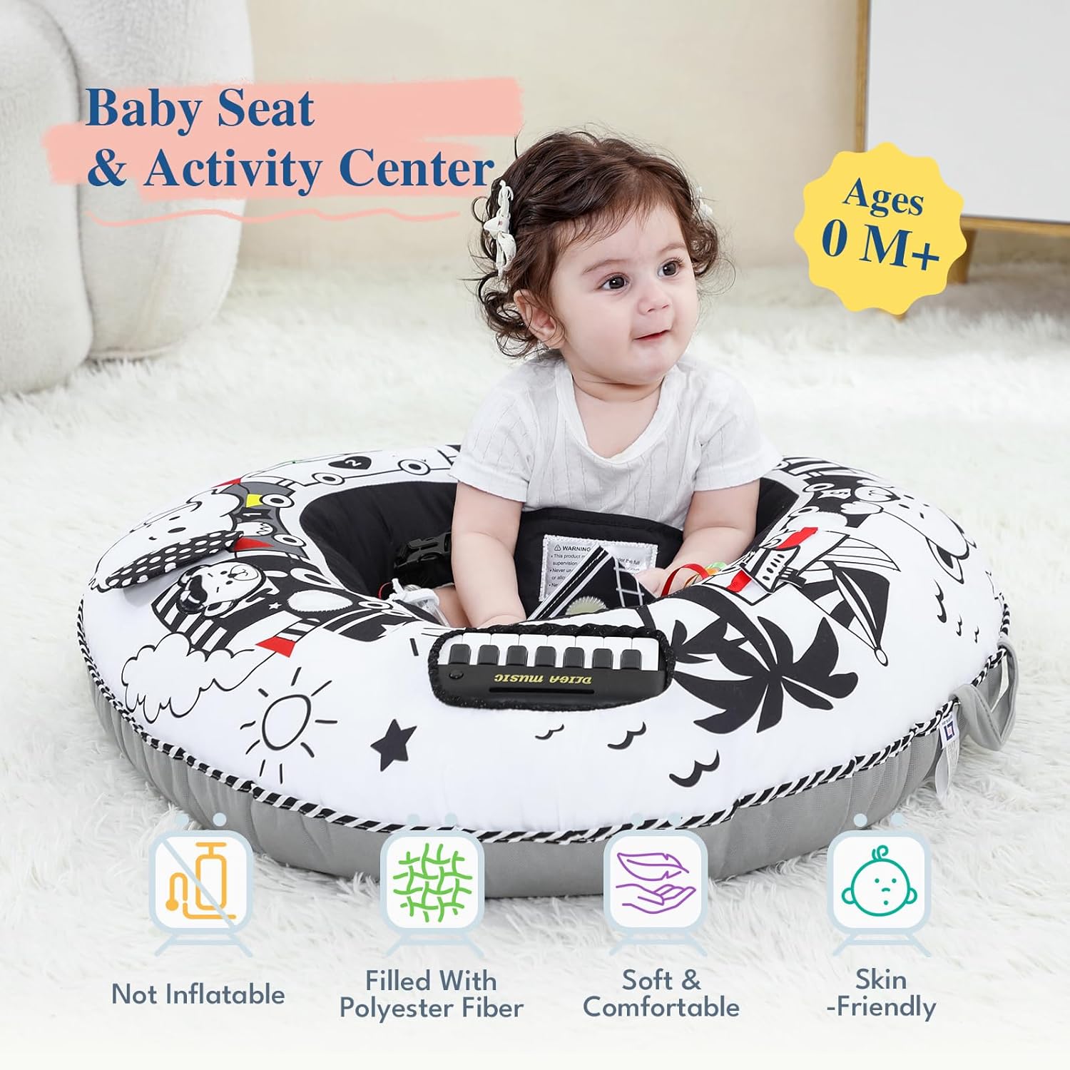 Lovvie & Joy Baby Seat and Play Activity Center Ring,Soft Infant Seats for Sitting Up Chair 0-6 Months Newborns and Older Babies with Toys for Early Sensory Exploration and Motor Skill Development