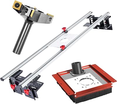SpeTool Router Sled for Flattening Slabs with Dust Collection Shroud and 4 Wings CNC Spoilboard Surfacing Router Bit