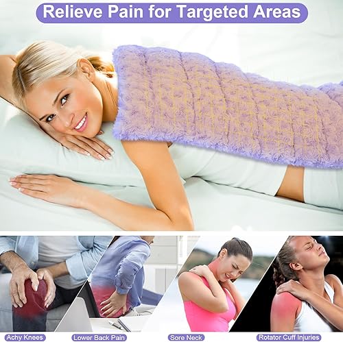 Miniatura 4 de REVIX Almohadilla térmica extragrande apta para microondas para aliviar el dolor de espalda, bolsa de frijol de arroz XXL de terciopelo rosa y