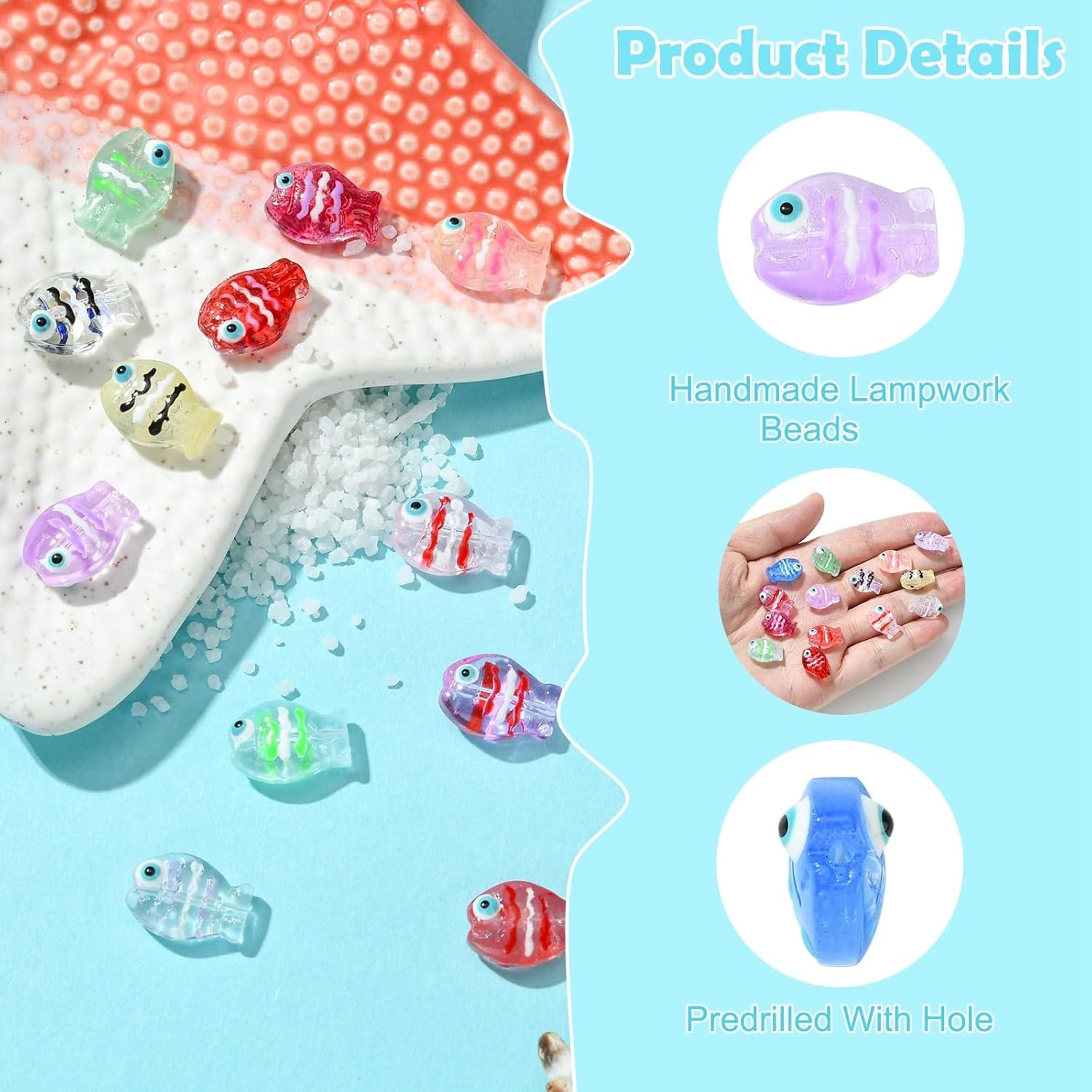 Ornazy 14Pcs Colorful Fish Lampwork Glass Beads Handmade Sea Ocean Animal Beads Cute Glass Loose Spacer Beads for DIY Earrings Bracelet Jewelry Making - Image 3