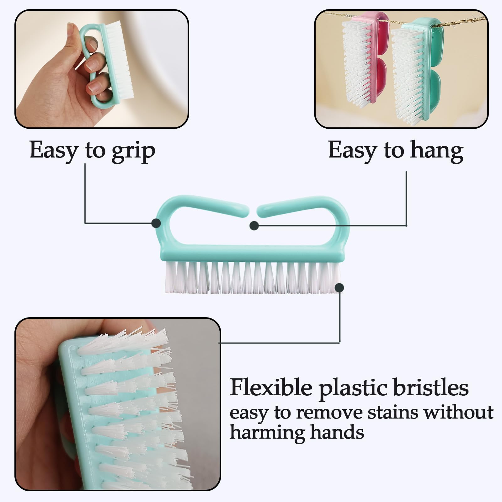 Paquete de 10 cepillos de uñas con mango, kit de cuidado de uñas de manos y dedos con cepillos de limpieza profunda, kit de herramientas de fregado para hombres y mujeres 3