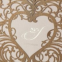 Vista 6 de Wishmade - Juego de 50 invitaciones de boda con corte láser en forma de corazón color dorado y elegante para invitación de papel para matrimonio