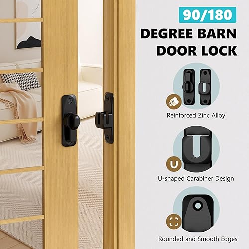 Miniatura 2 de Cerradura de puerta corrediza de granero y herrajes de cierre de 90180 grados, cerradura de puerta pequeña de aleación de zinc para armario, baño,