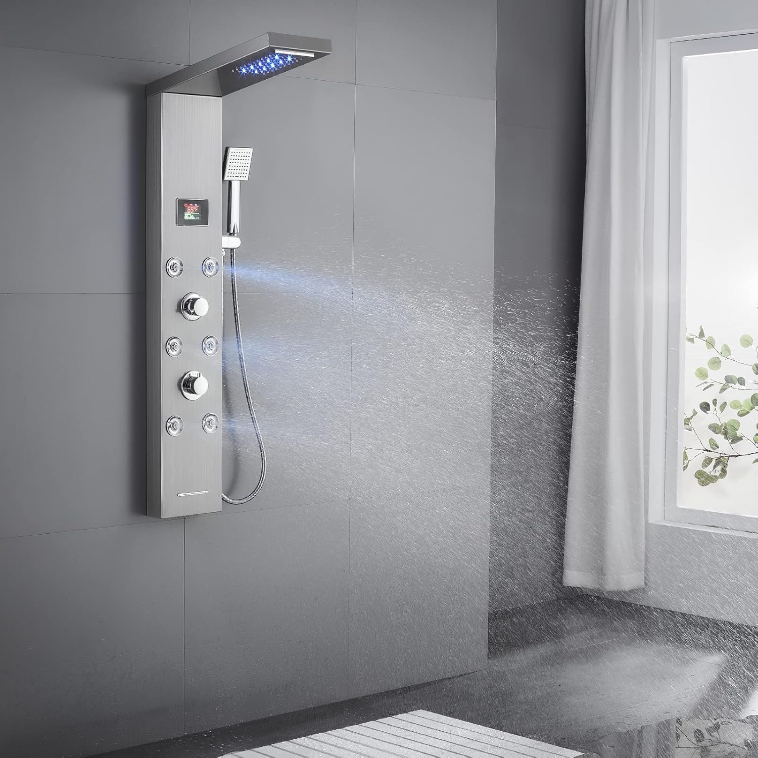 Buy MENATT Shower Panel Tower System with LED Lights, 5 in 1 Rainfall Waterfall Shower Panel