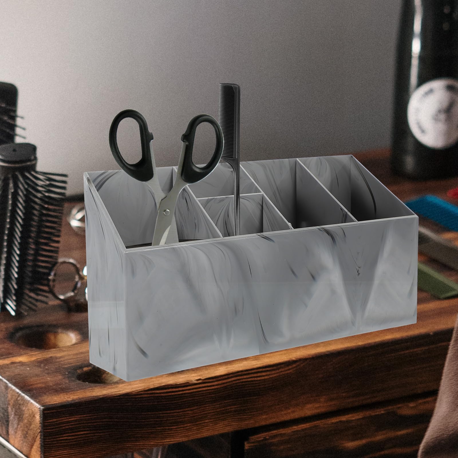 ABOOFAN Porta Utensili Grande Capacità in Acrilico per Parrucchiere Design a Scomparti per Organizzare Forbici e Pettini, Resistente e Adatto a Salone di Bellezza o Casa