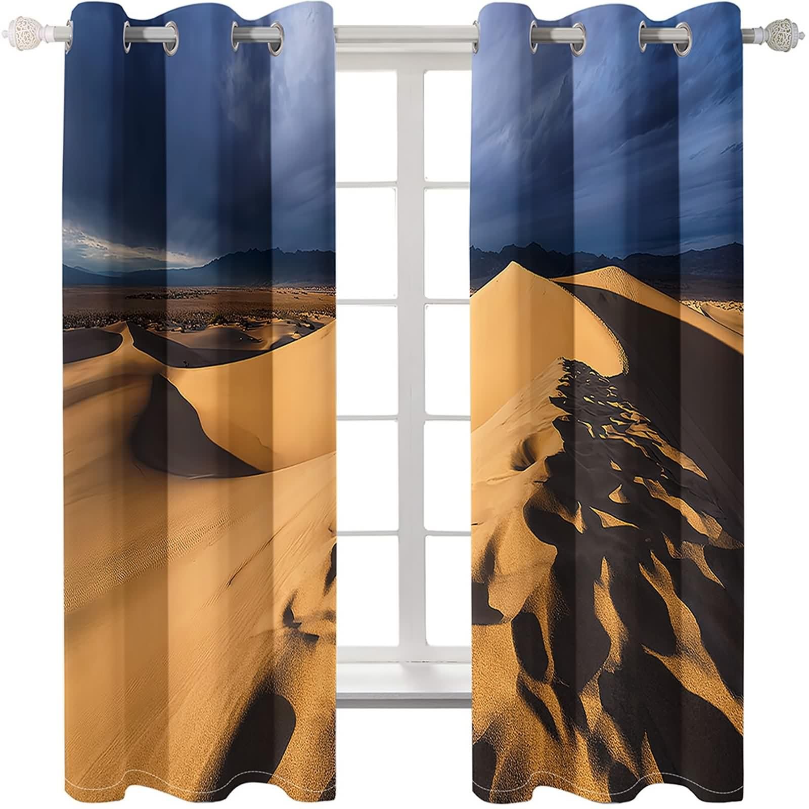 Rideau Anniversaire, Rideaux Chambre Gris Marron Clair Polyester Paysage Désertique 132L x 274H CM Lot de 2