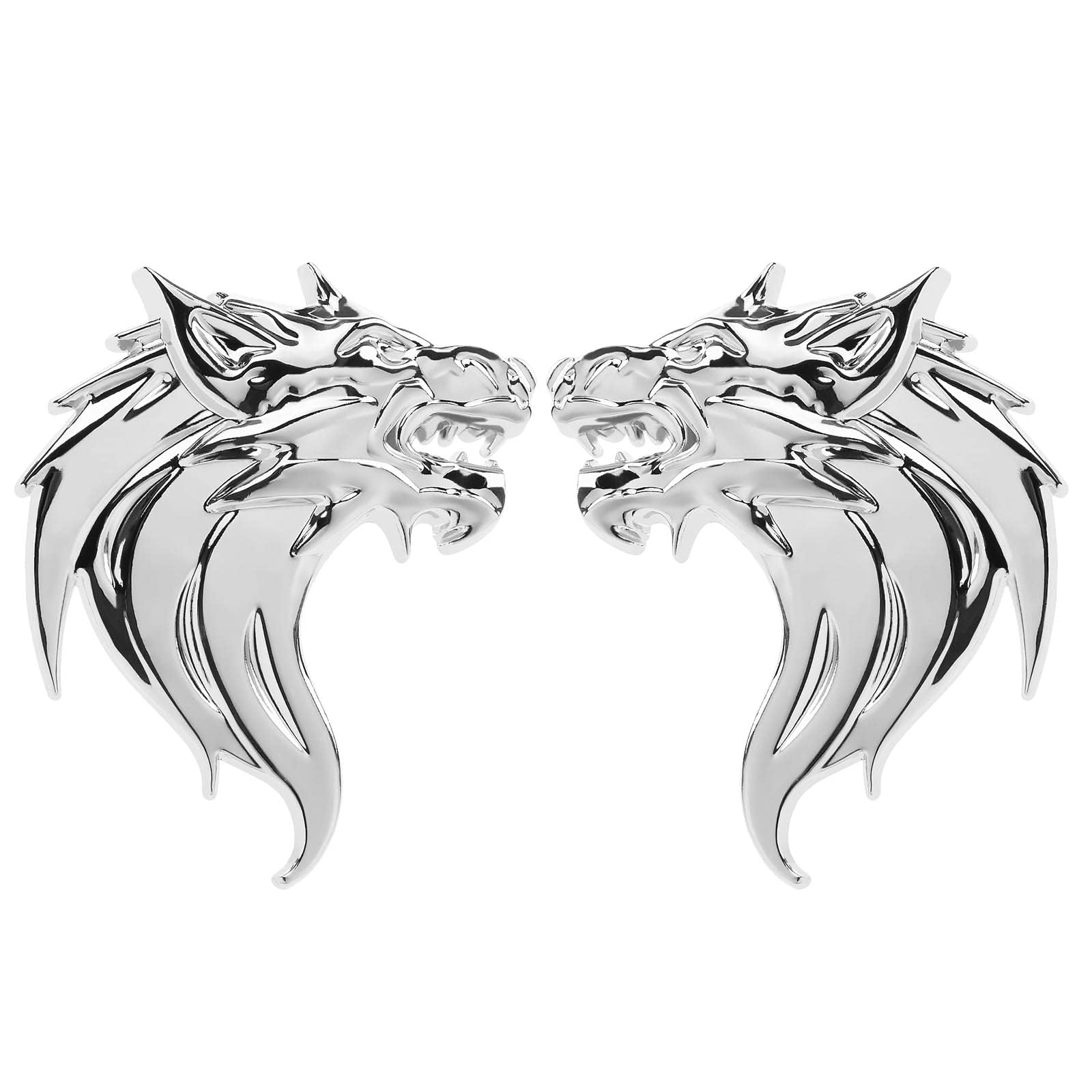 QIZUN A Pair 3D Metal Wolf Head Car Stickers for Lexus RX II 400h 4WD 2003-2009, Emblem Badge Reflective Motorcycle Auto Decoration Stickers Silver