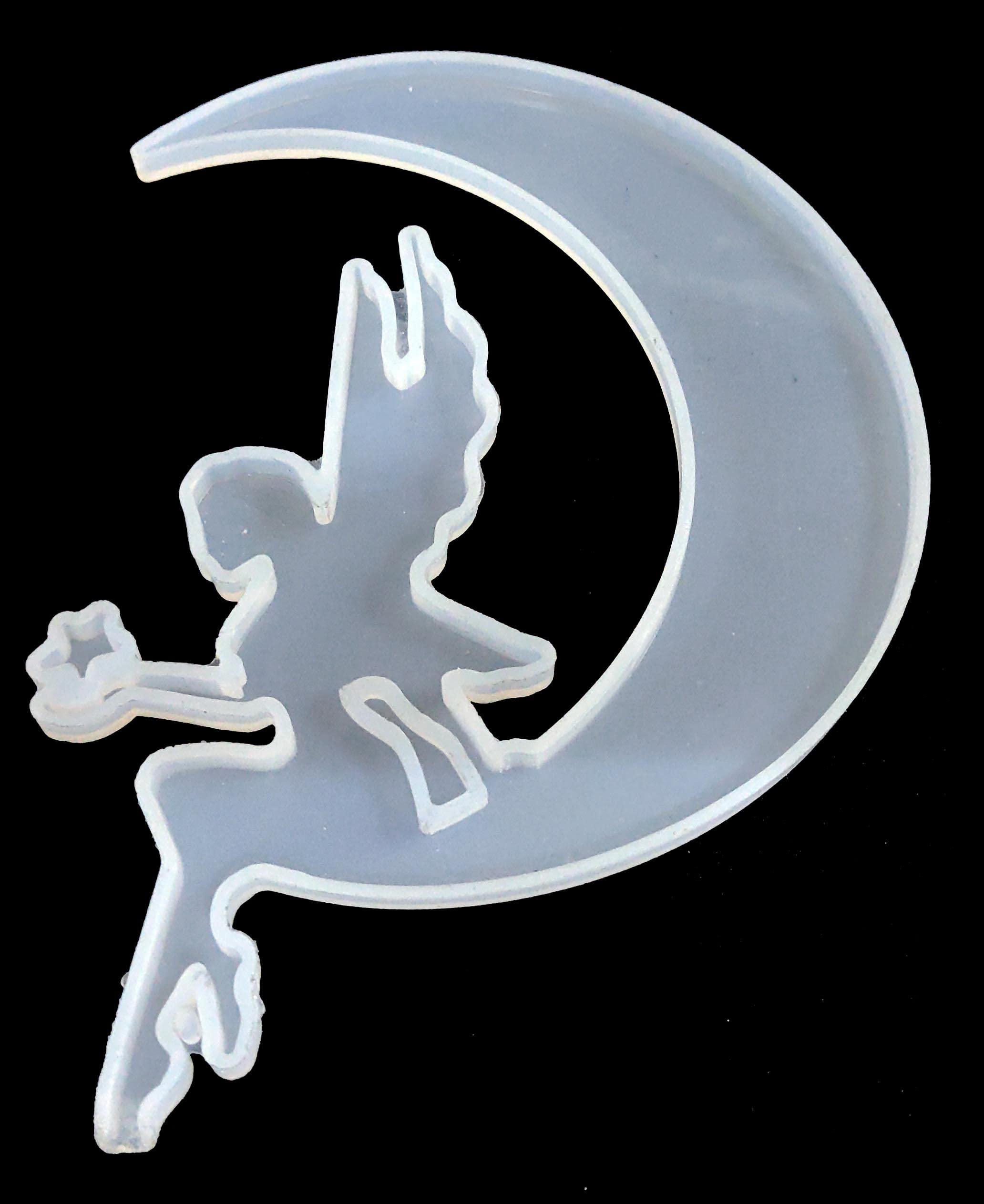 EnaMeena Set of 2 Moon Fairy Silicone Molds for Epoxy Resin Casting. Perfect for Luna Wall Hangings, Home Decor, Halloween Decorations, and Aromatherapy Soaps. 2