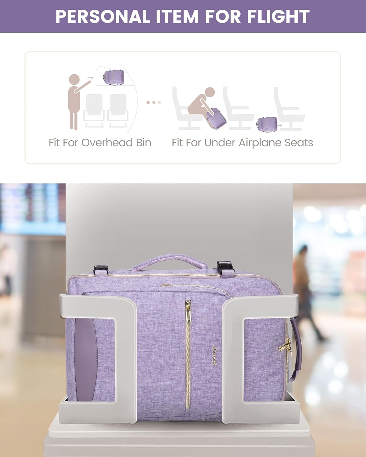 LOVEVOOK Travel Backpack for Women & Men 40L,Airline Approved Carry On Backpack Travel Essentials,TSA Carry on Luggage,Waterproof Personal Item Travel Bag,Suitcase with 3 Packing Cubes,Taro Purple - Image 4