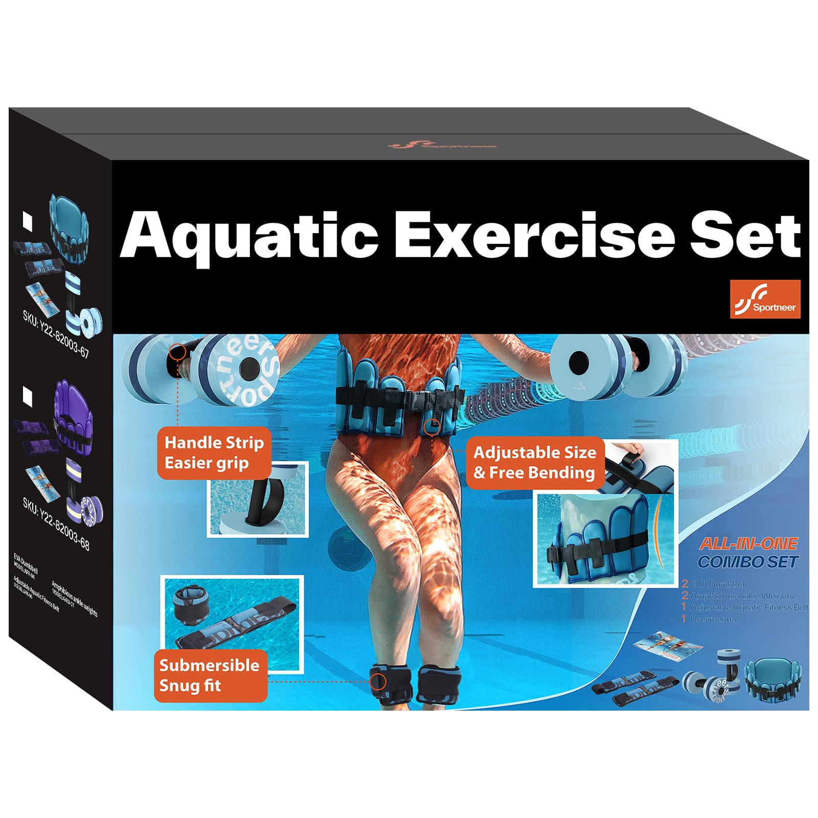 Sportneer Kit d'accessoires d'aquagym 3 en 1 avec haltères aquatiques EVA, ceinture de jogging pour adulte, poids de cheville – Accessoires de fitness et équipements de sports nautiques 2