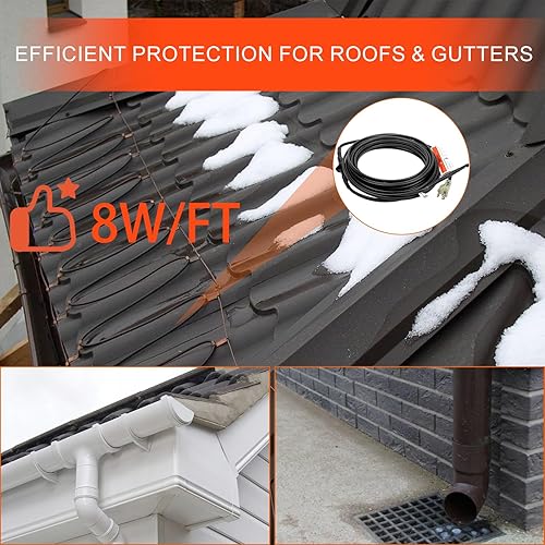 Miniatura 3 de HEATIT Cable calefactor de techo y canaletas de 36 pies con enchufe iluminado de 10 pies, cinta térmica resistente, 120 V 8 Wpies