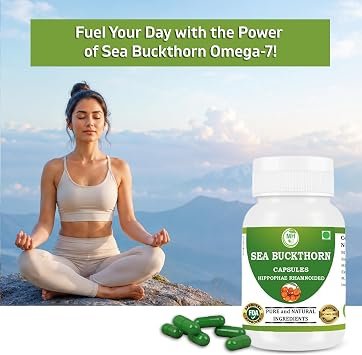 Sea Buckthorn Oil Capsule (Hippophae rhamnoides) Omega 7 | Pack of 60 x 500 MG. Vegetarian Capsules | Natural Herbal Supplement | GMP Certified | Gluten Free | Pack of 1| Morsan Healthcare