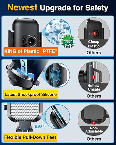 Vista 6 de VANMASS Soporte de teléfono de automóvil de grado militar verdadero [mejor succión y clip] Soporte de teléfono celular para salpicadero, parabrisas