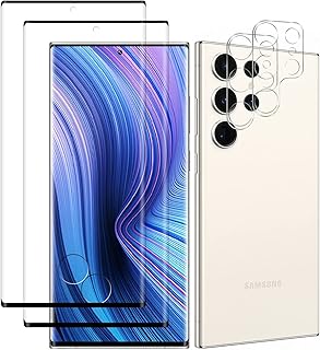 Screen Protector for Samsung Galaxy S23 Ultra, Tempered Glass Curved Full Coverage, Anti-Scratch, Touch Sensitive, Ultra HD Saver Shield Film, 2 Curved Screen Protectors + 2 Camera Lens Protectors