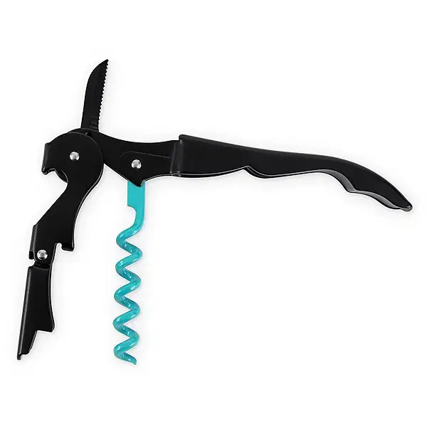 True Truetap Double Hinged Waiter's Corkscrew Wine Opener, Stainless Steel Wine Bottle Opener with Built In Foil Cutter, Home Bar Tools, Bar Cart Accessories, Wedding Gifts, Set of 1, Black Blue 6