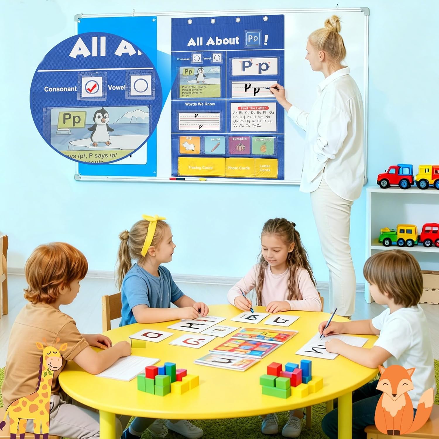 Alphabet-Lerntaschendiagramm – Interaktive ABC-Buchstabenerkennung, Wandtafel für Klassenzimmer und Heimschule, Lernwerkzeug für frühes Lernen
