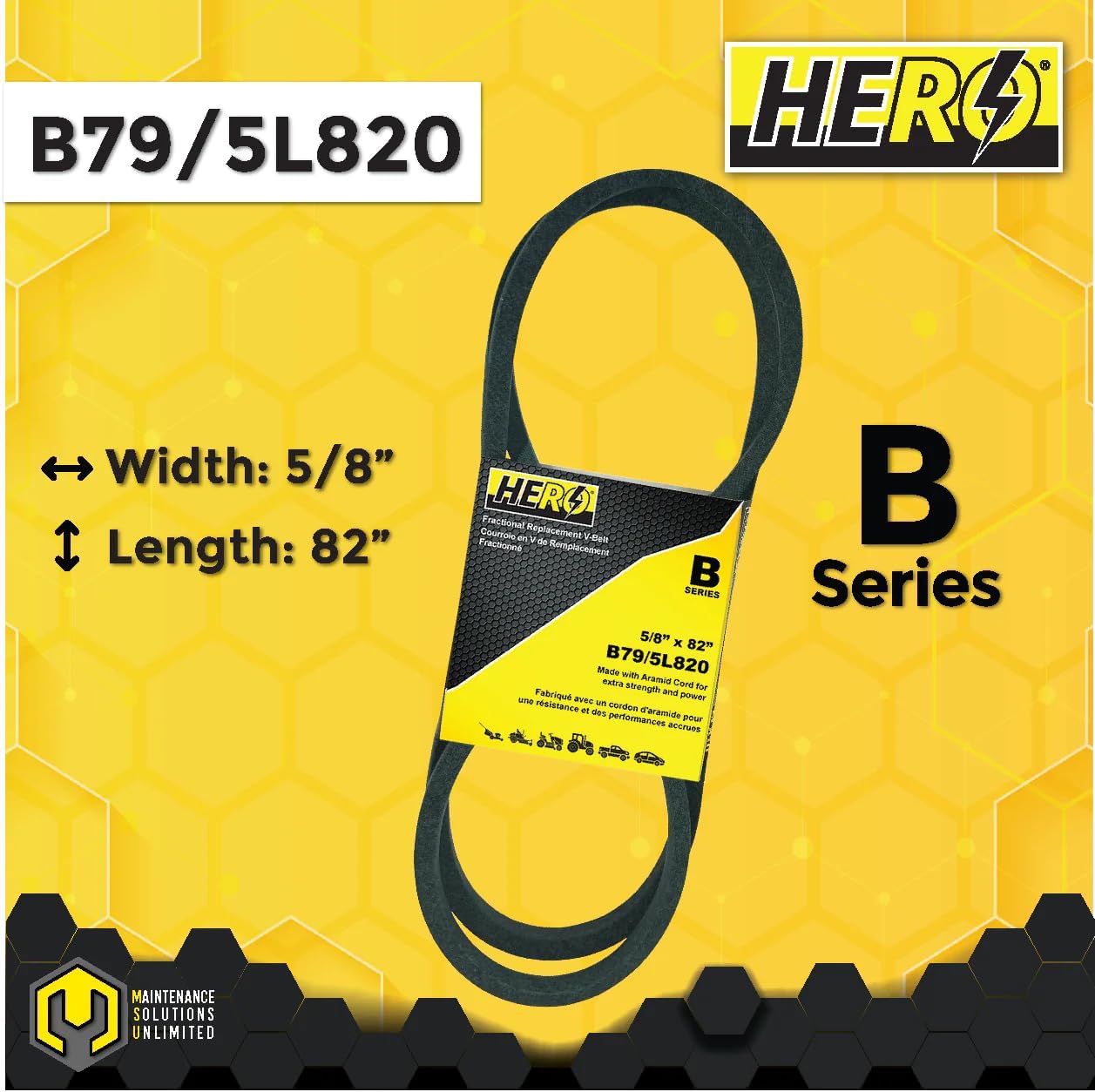HERO® 5/8 inch x 82 inch Aramid Kevlar Lawn Mower Belt Replacement for Reference B79 5L820