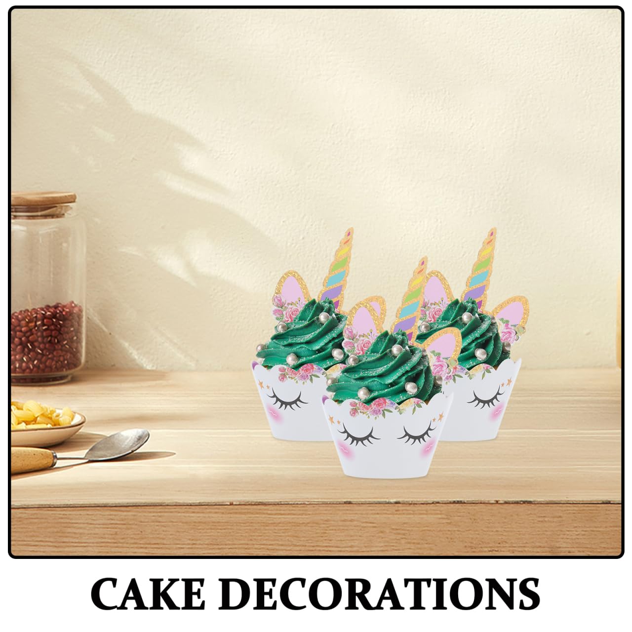 Amosfun Einhorn Cake Topper & Cupcake-Wrapper Set – 24-teilig, Für Geburtstag, Baby Shower, Kinderparty