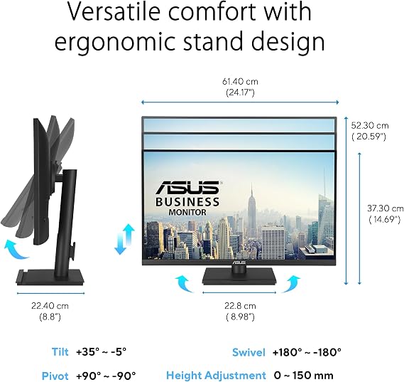 ASUS VA27UCPS 27 4K IPS HDR 3840 x 2160 5ms 350cd DP HDMI USB-C Hoparlör VESA 3YIL ELMB SYNC,PD 65W PIVOT Monitör