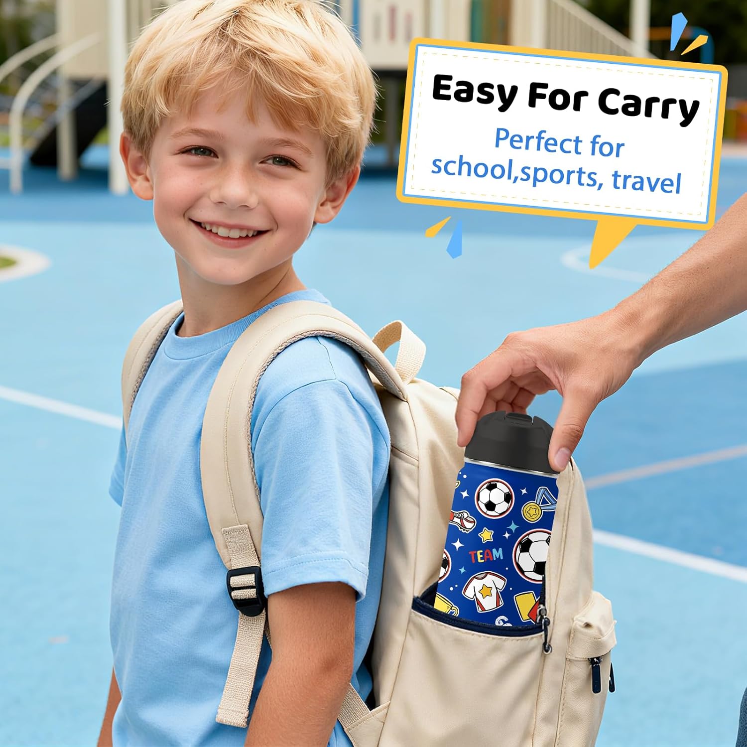 Soccer Gifts for Kids - 18 Oz Kids Water Bottle with Straw Lid, Stainless Steel Insulated Tumbler, Leak Proof, BPA-Free, for Girls, School, Travel - Soccer Lovers Children Birthday Gifts Cups(1pc)