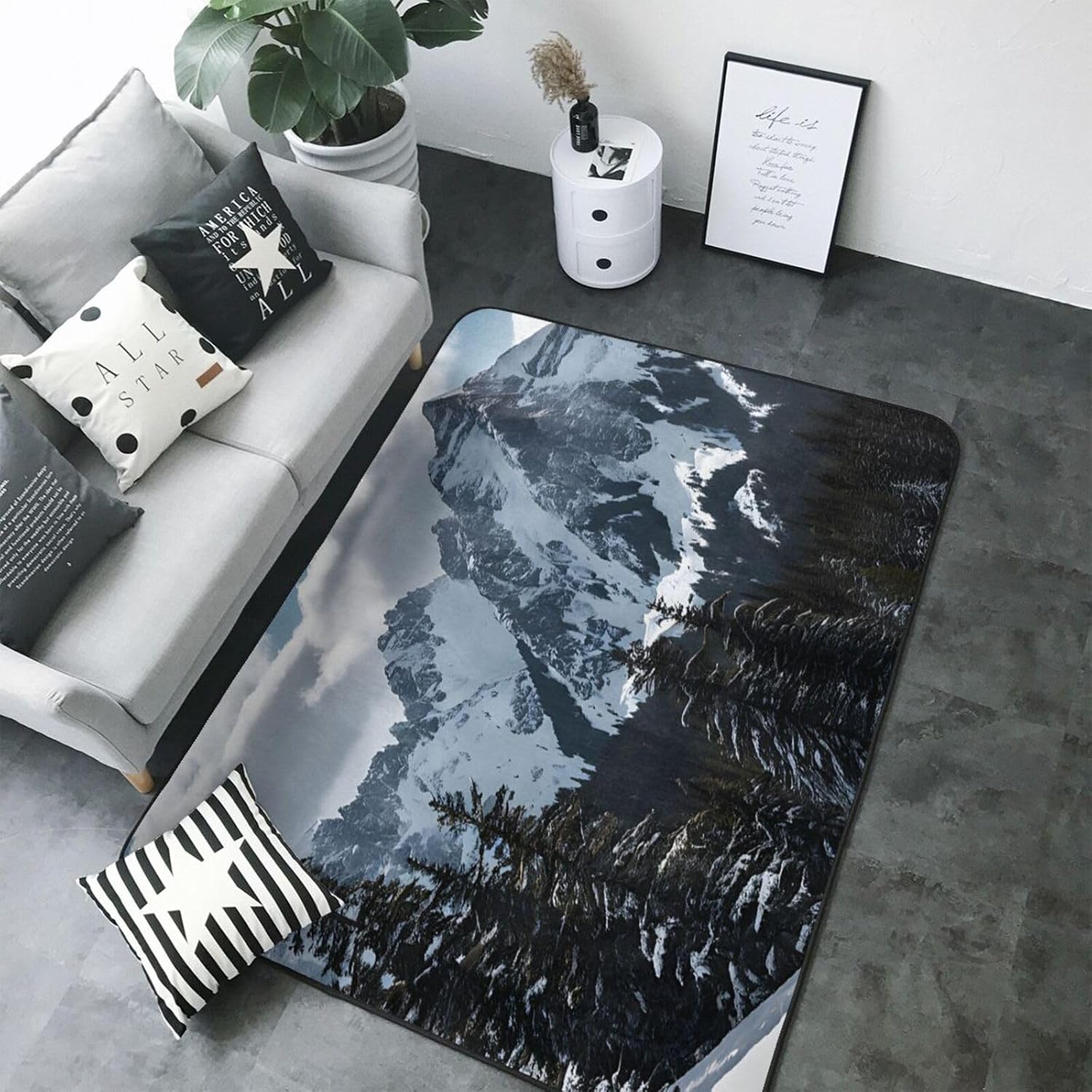 Flannel Non-Slip (Canadian Smokey Mountain Cliff) Rug Pad 80×50in Soft Washable Protective for Hardwood Floors Bedroom Bathroom Living Room