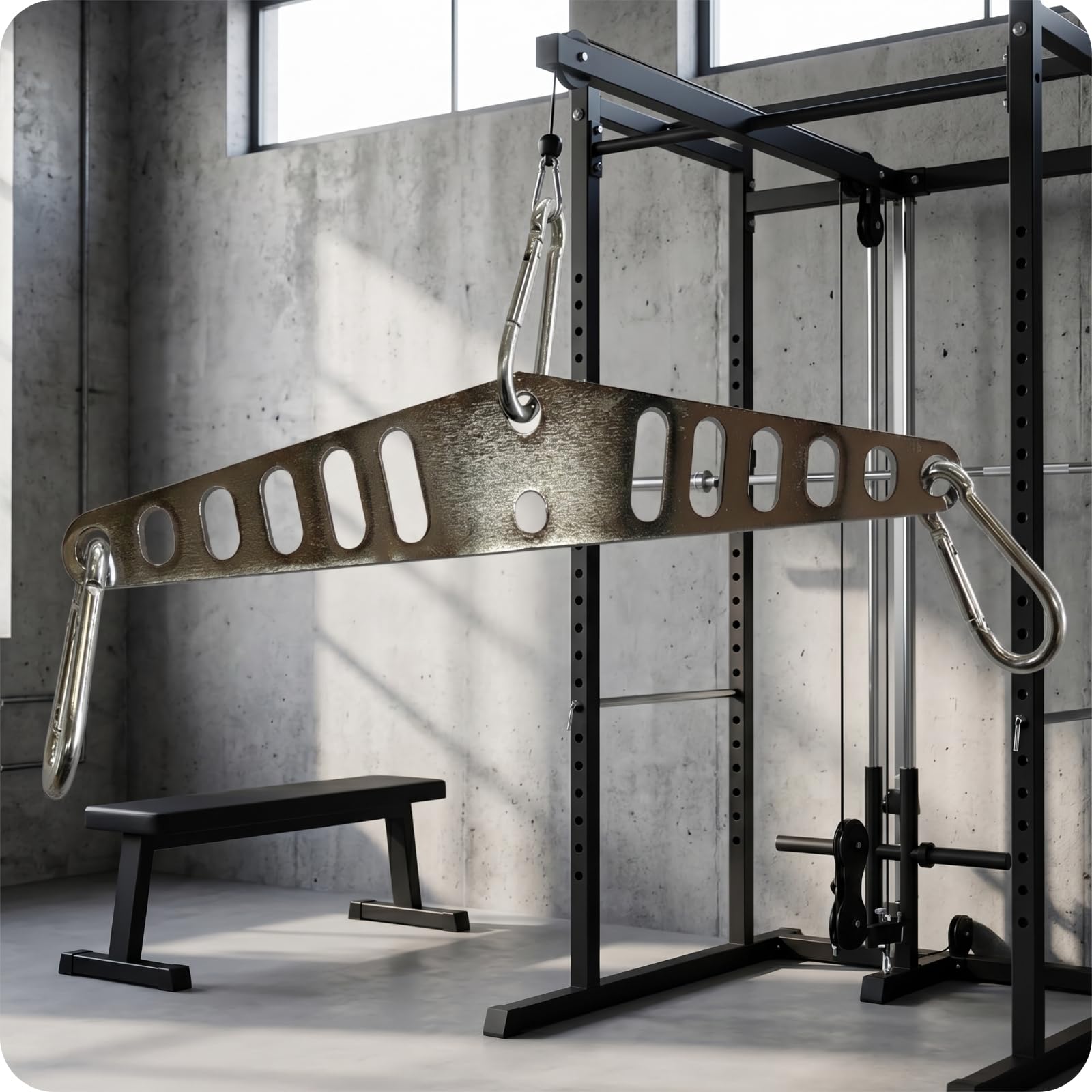perfeclan Entrenador de Espalda Ajustable Barra de Jalón Lat Barra Perforada Accesorio de Cable Gimnasio Metal Angulado para Ejercicios de Espalda y Brazos