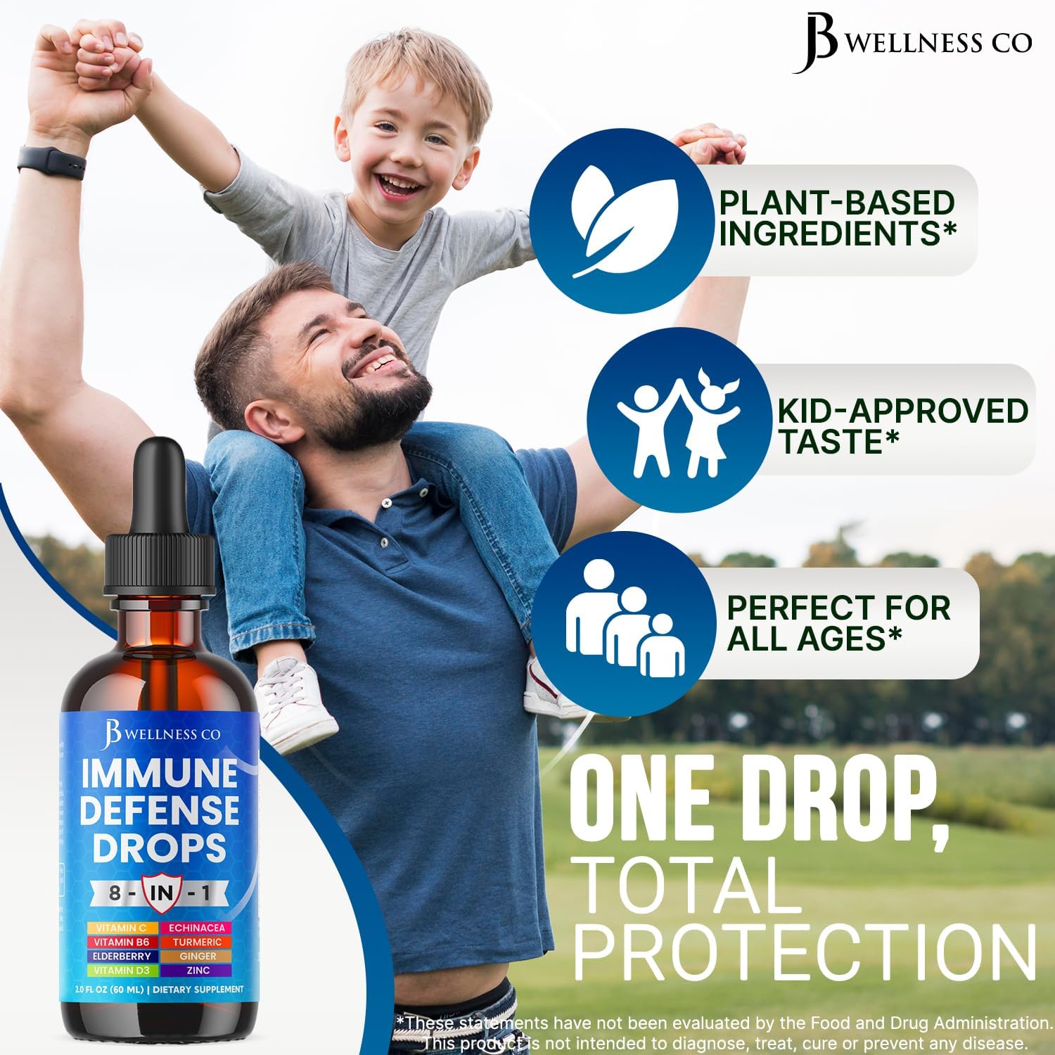 8-in-1 Immune Defense Liquid Drops – Elderberry, Echinacea, Turmeric Curcumin, Ginger, Vitamins C & D3, Zinc & B6 – Fast-Absorbing Immune Support & Antioxidant Support – Vegan, Non-GMO – 4 oz