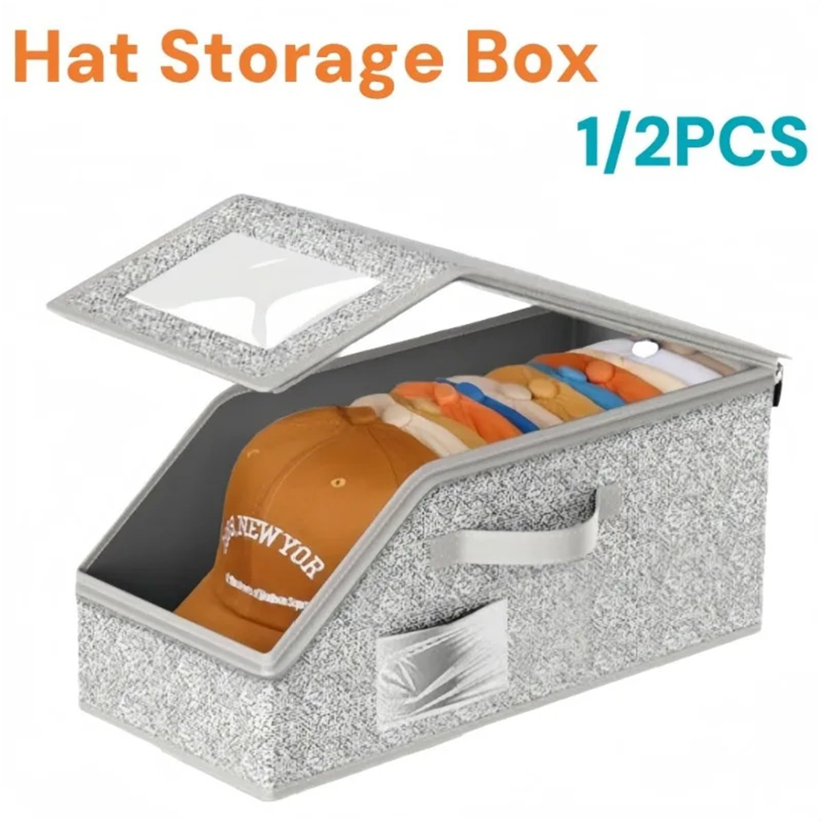 Cajas Almacenaje Tela Caja for guardar sombreros, organizador apilable de gorras de béisbol de gran capacidad y con capacidad for guardar polvo, caja multifuncional for el hogar.(Grey,3PCS)