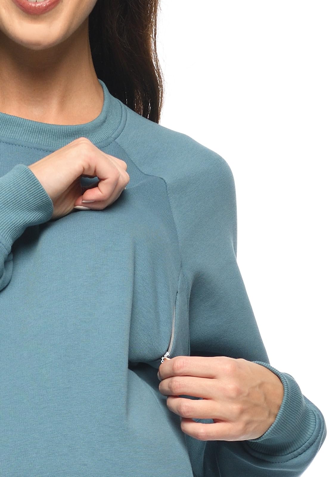 MijaCulture Moda ciążowa 2 w 1 sweter do karmienia i sweter ciążowy sweter do karmienia Olivia M019 (DE/NL/SE/PL, alfanumeryczny, L, XL, regularny, niebieski)