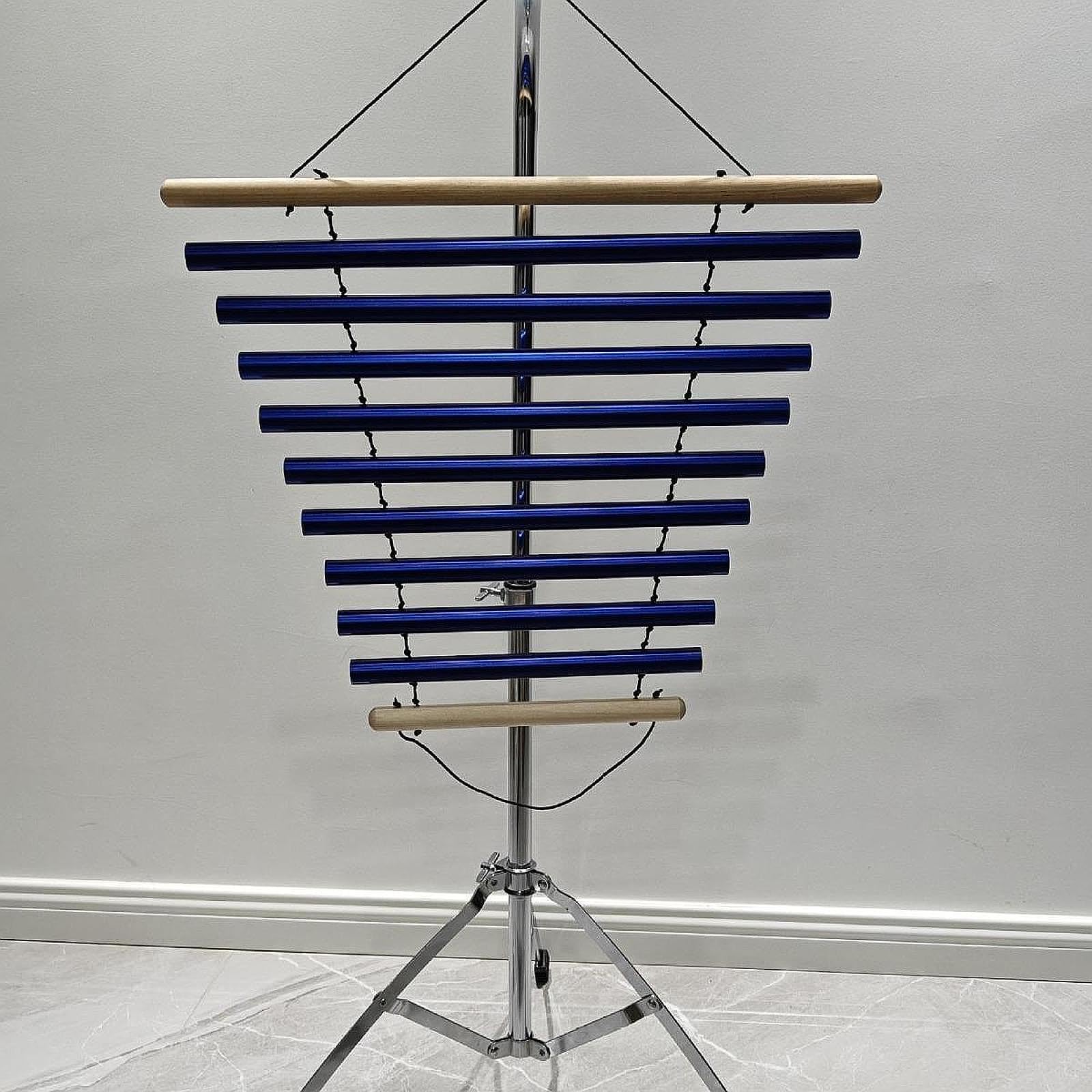 Carillon Éolien Instrument Percussion Cloche Méditation Bois Métal Son Apaisant avec Maillet Poignée Maniable Adapté pour Pratique Méditation, Bleu