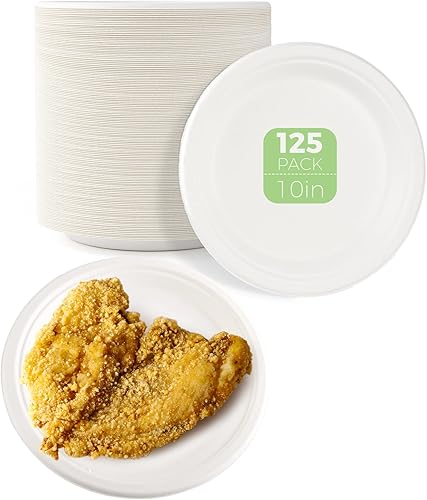 Azure Zone, Paquete de 125 platos de papel compostables, fibra de bagazo de caña de azúcar natural, biodegradable, platos desechables resistentes, Azure Zone, Paquete de 125 platos de papel compostables, fibra de bagazo de caña de azúcar natural, biodegradable, platos desechables resistentes,