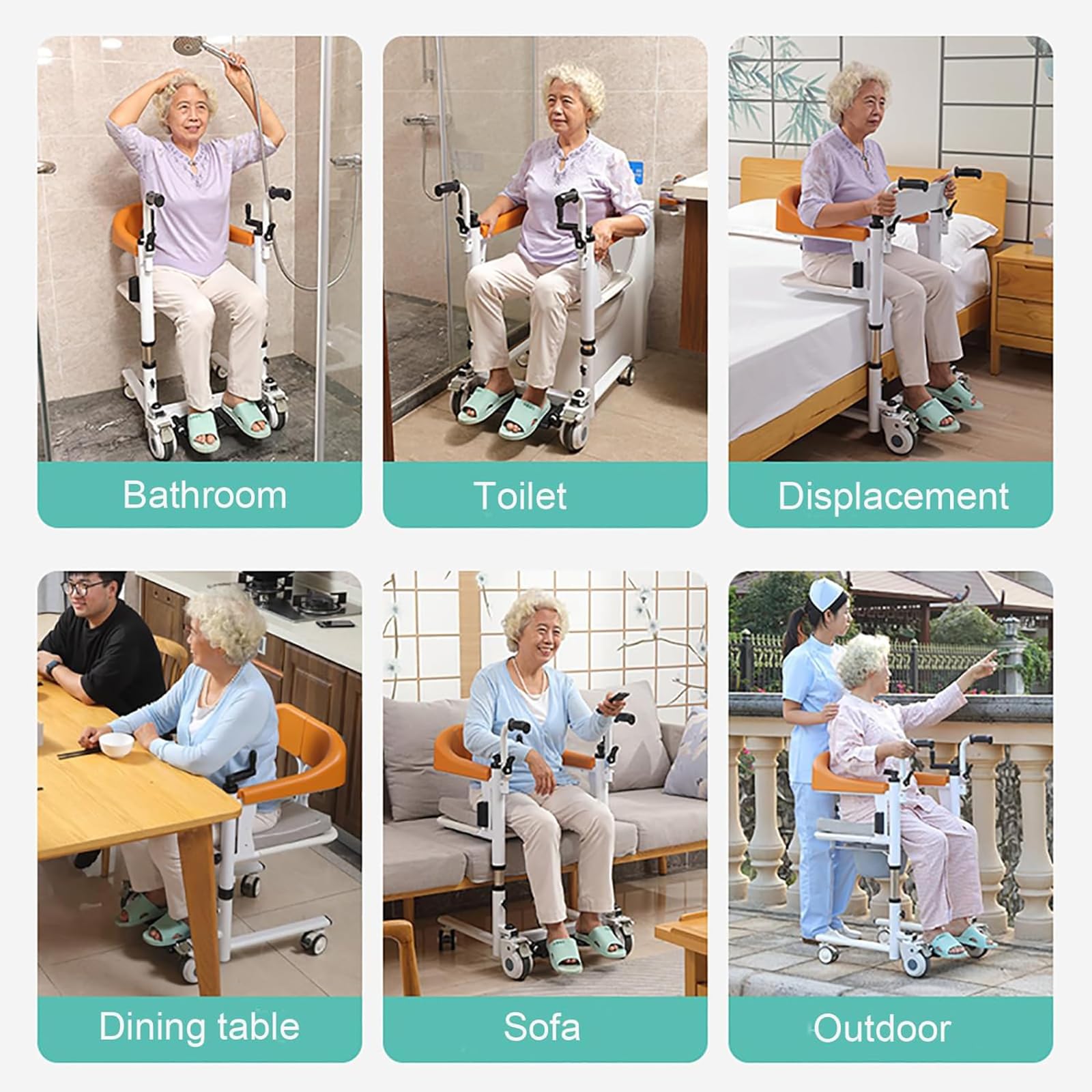 Sollevatore multifunzionale per disabili – apertura a 180°, sterzo a 360°, capacità di carico massima 200 kg, ideale per assistenza domiciliare, doccia, WC e trasporto