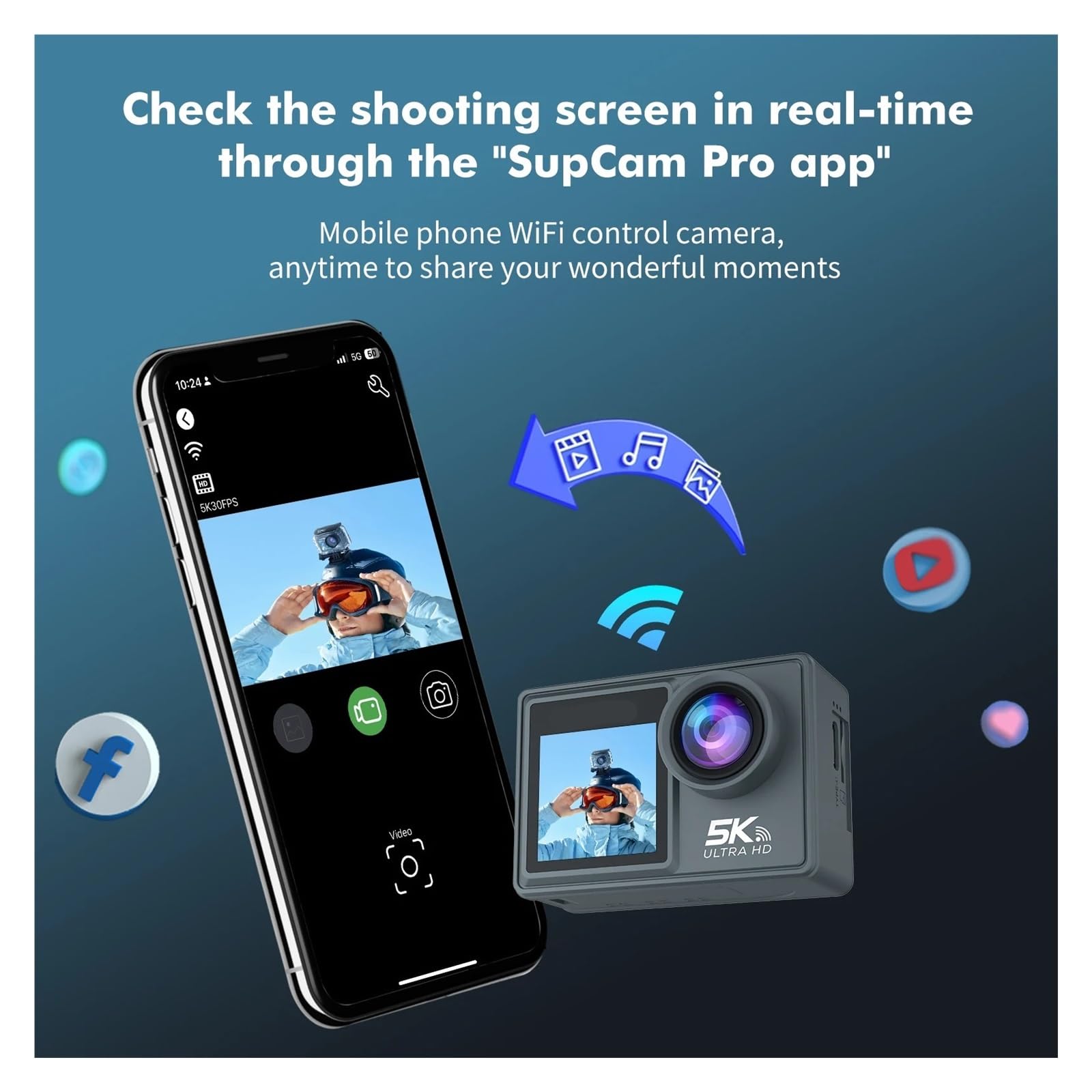 Action Camera 5K30FPS con telecomando Wi-Fi Touch Screen Stabilizzazione elettronica dell'immagine Telecamera subacquea for sport all'aria aperta