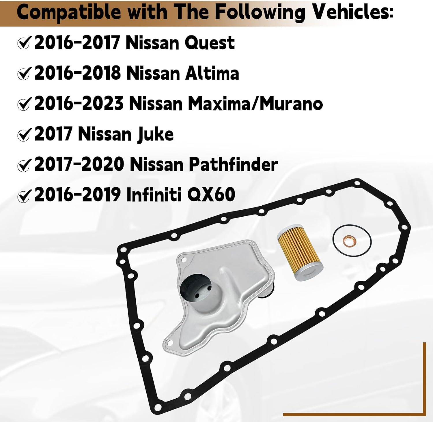 RE0F10D JF017E Transmission Filter Oil Pan Gasket Kit Replace 31728-29X0D 31726-3JX0A 31726-28X0A Compatible with Nissan Altima Maxima Quest Murano Pathfinder Infiniti Qx60