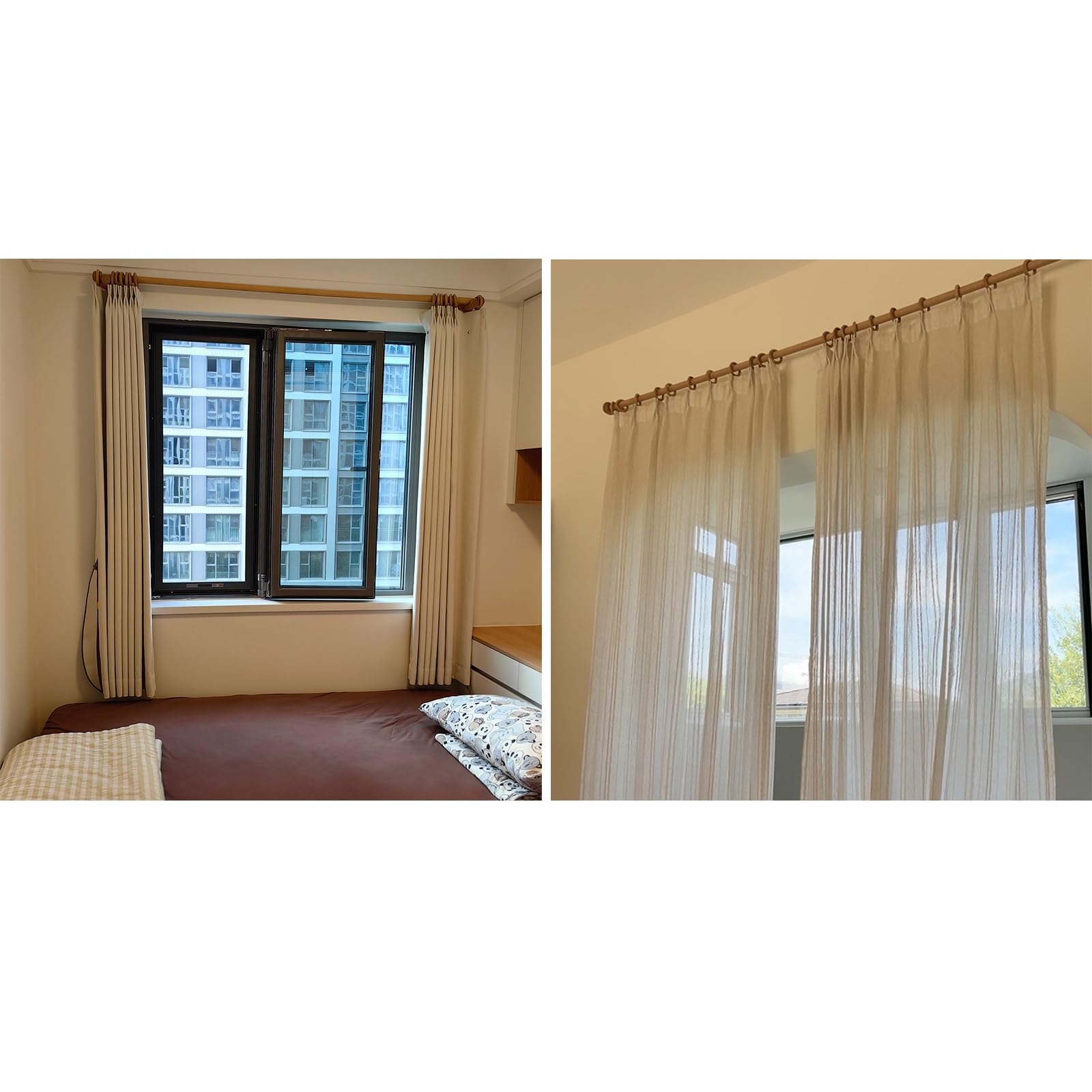 Tringle à rideaux moderne en bois de 120 cm – Tringle à rideaux élégante pour intérieur/extérieur, finition texturée, solution parfaite de décoration d'intérieur pour rideaux et rideaux