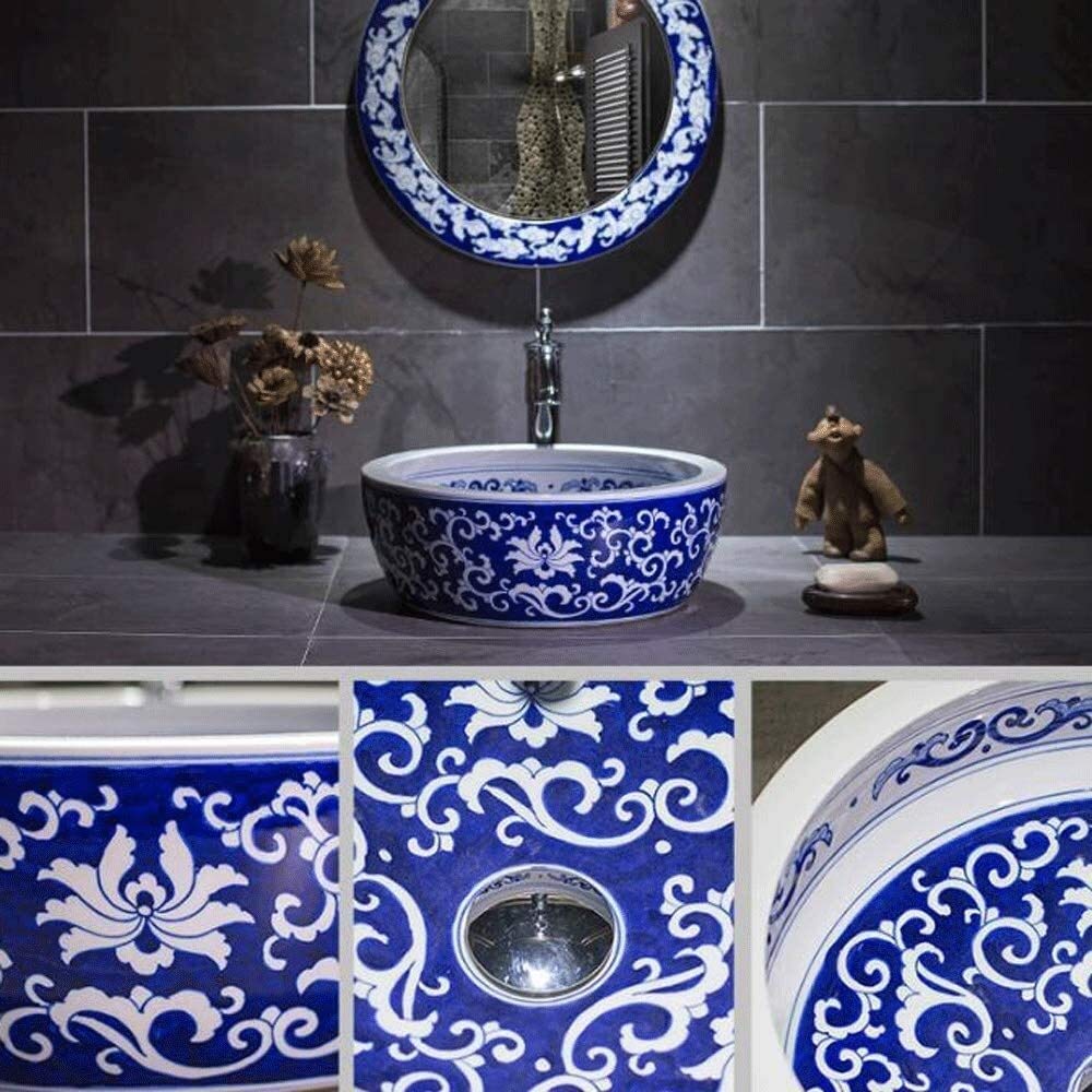 Szafka Pod Umywalkę Z Umywalką, Umywalka Łazienkowa Nablatowa, Okrągła Ceramiczna Umywalka Nablatowa W Stylu Vintage, Malowana Porcelanowa Miska Nablatowa