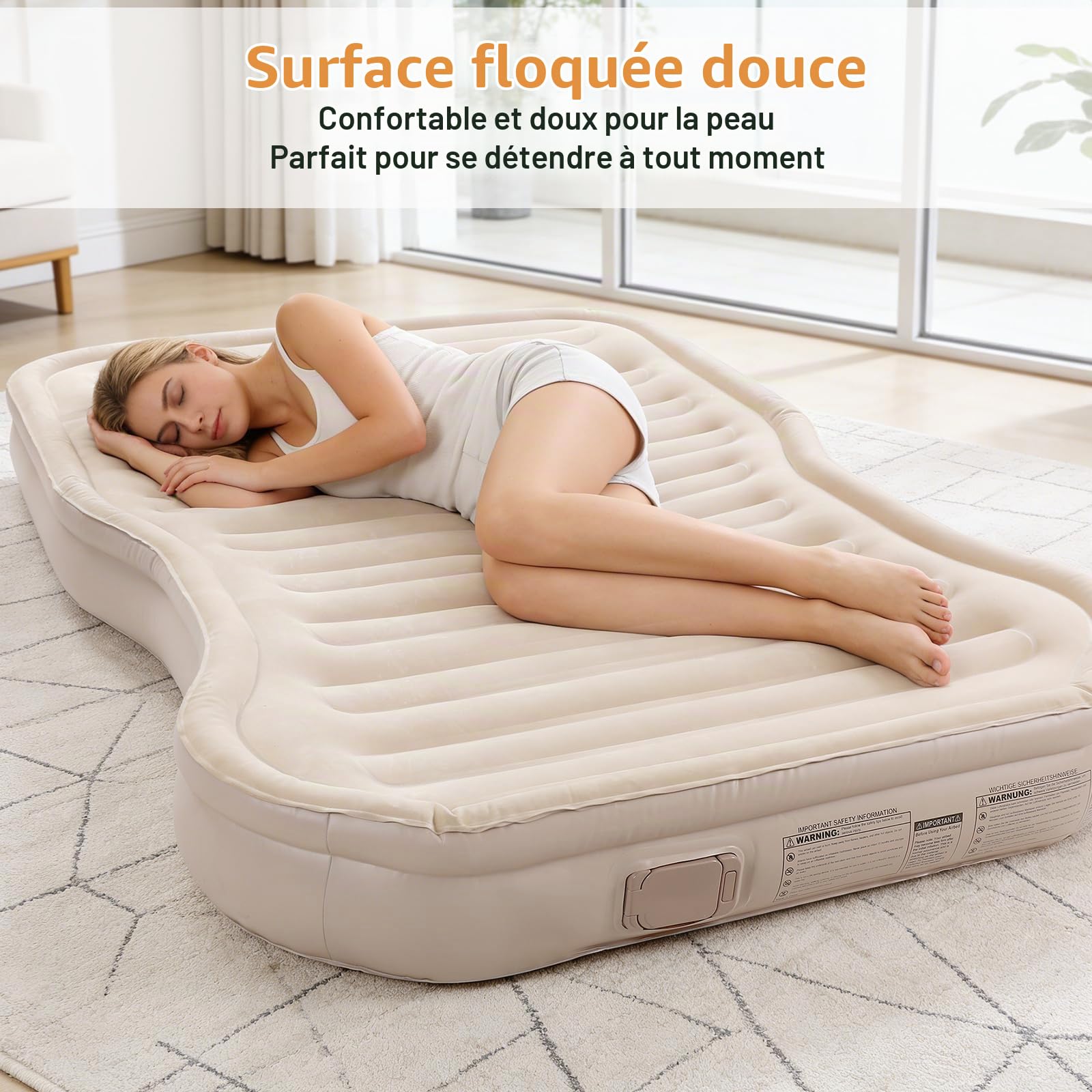 KMZ Matelas gonflable pour SUV avec pompe intégrée et 2 oreillers, PVC floqué épais, matelas gonflable à gonflage rapide en 90 secondes, portable et durable pour camping, voyage, camion