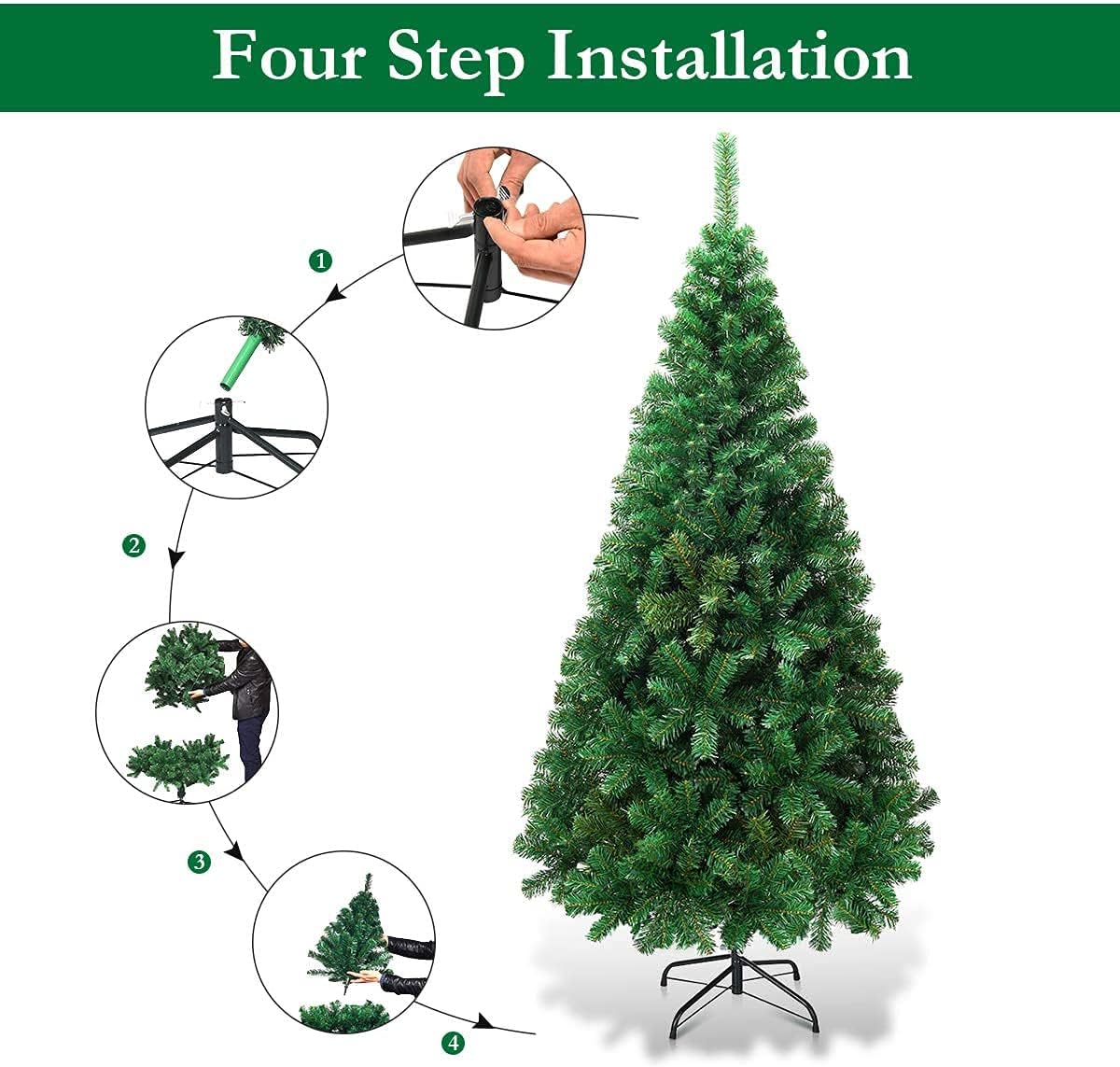 CHEFJOY Verdant Artificial Christmas Tree, Luxuriant Realistic Xmas Tree W/PVC Branch Tips & Folding Metal Stand, Unlit Life-Like Pine Tree for Festival Celebration & Parties Decoration