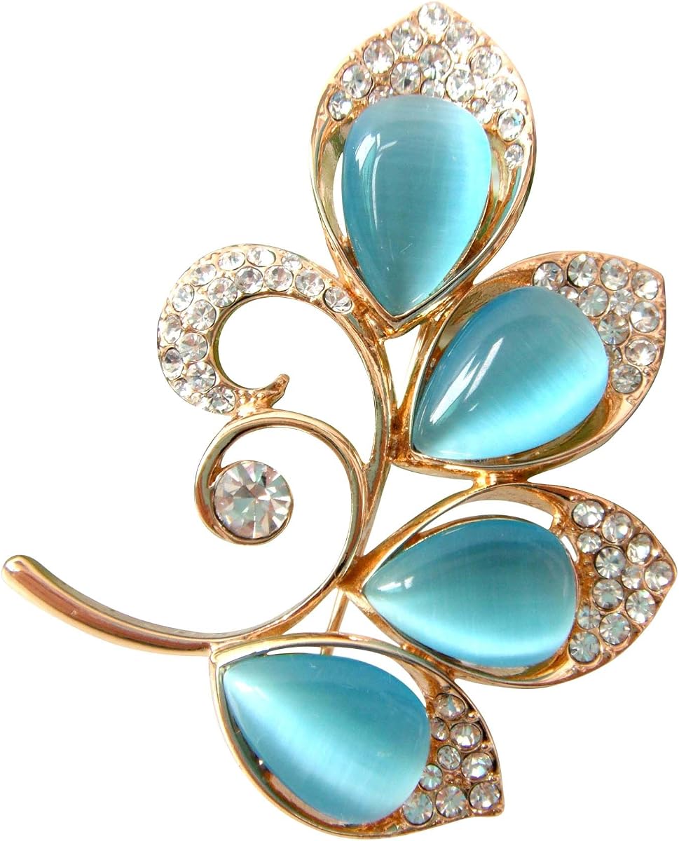 Alfileres de broche de hojas de ópalo chapado en oro de 18k