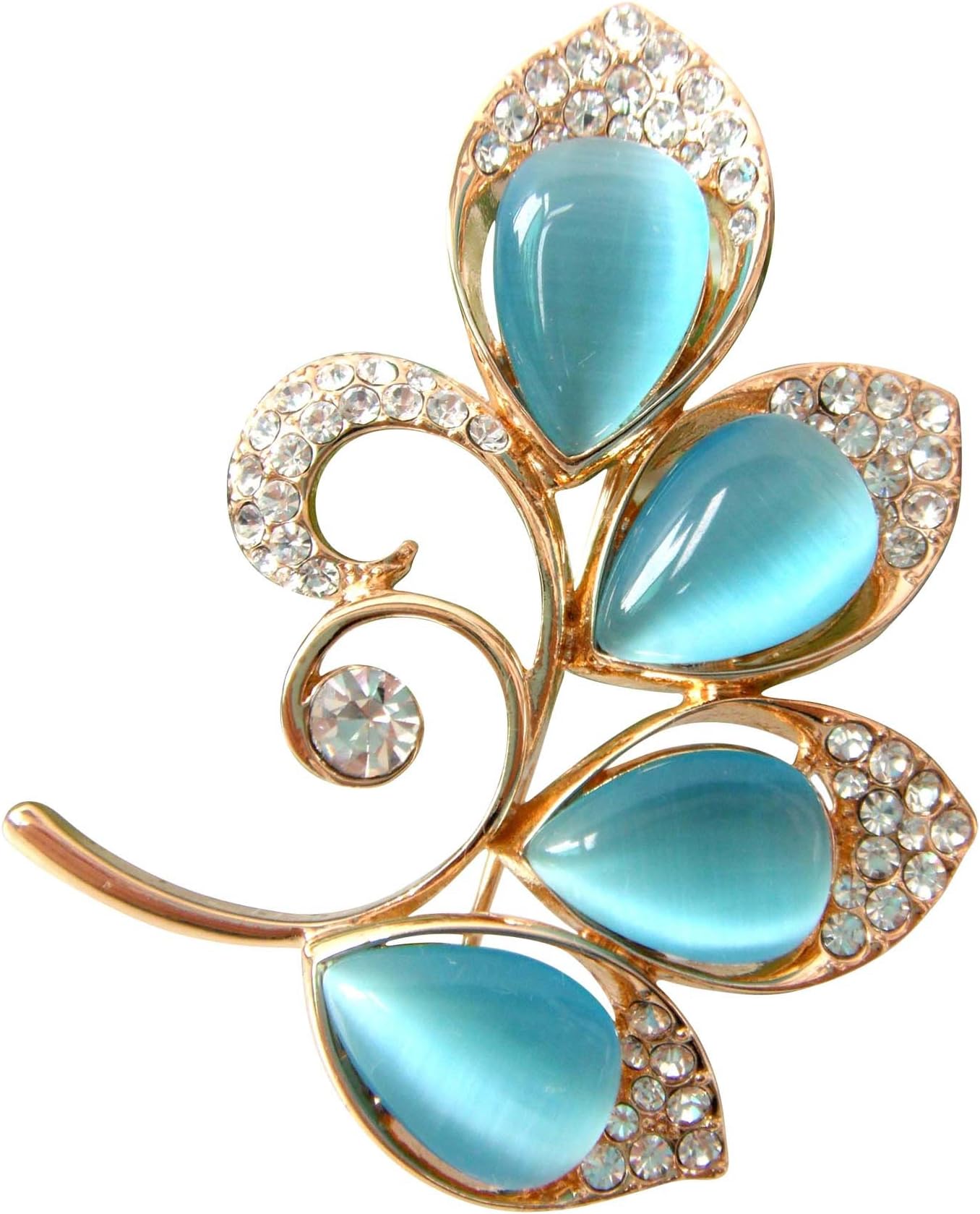 18k Gold Plated Opal Leaves Crystal Branches Brooch Pins