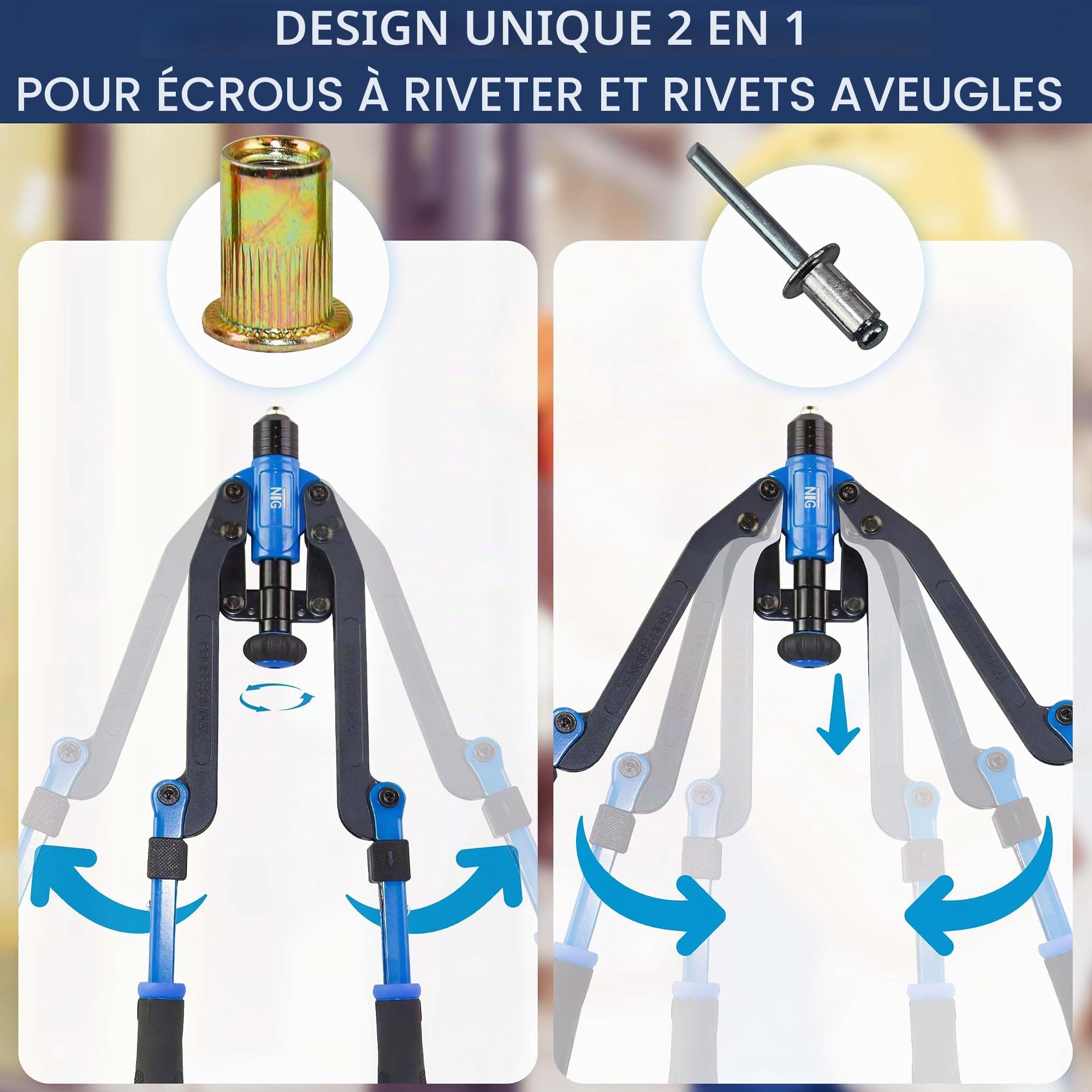 NTG Combi 2 en 1 Pince à riveter et pince à riveter | Outil à riveter pour rivets aveugles et écrous à riveter | Pour rivets aveugles et écrous à riveter, WZK.4088