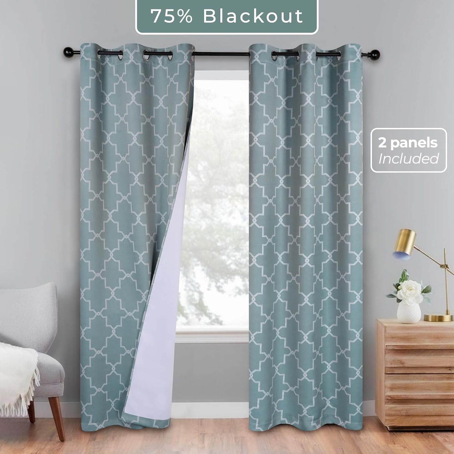 Superior Woven Blackout Printed Curtains for Bedroom, Window, Farmhouse, Living Room, Insulated, Thermal, Quality Soft, Imperial Trellis Collection, Set of 2 Panels, 6 Grommets, 42" x 84", Slate